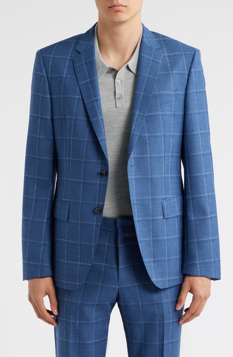 BOSS Huge Slim Fit Windowpane Check Wool Suit, Alternate, color, Dark Blue