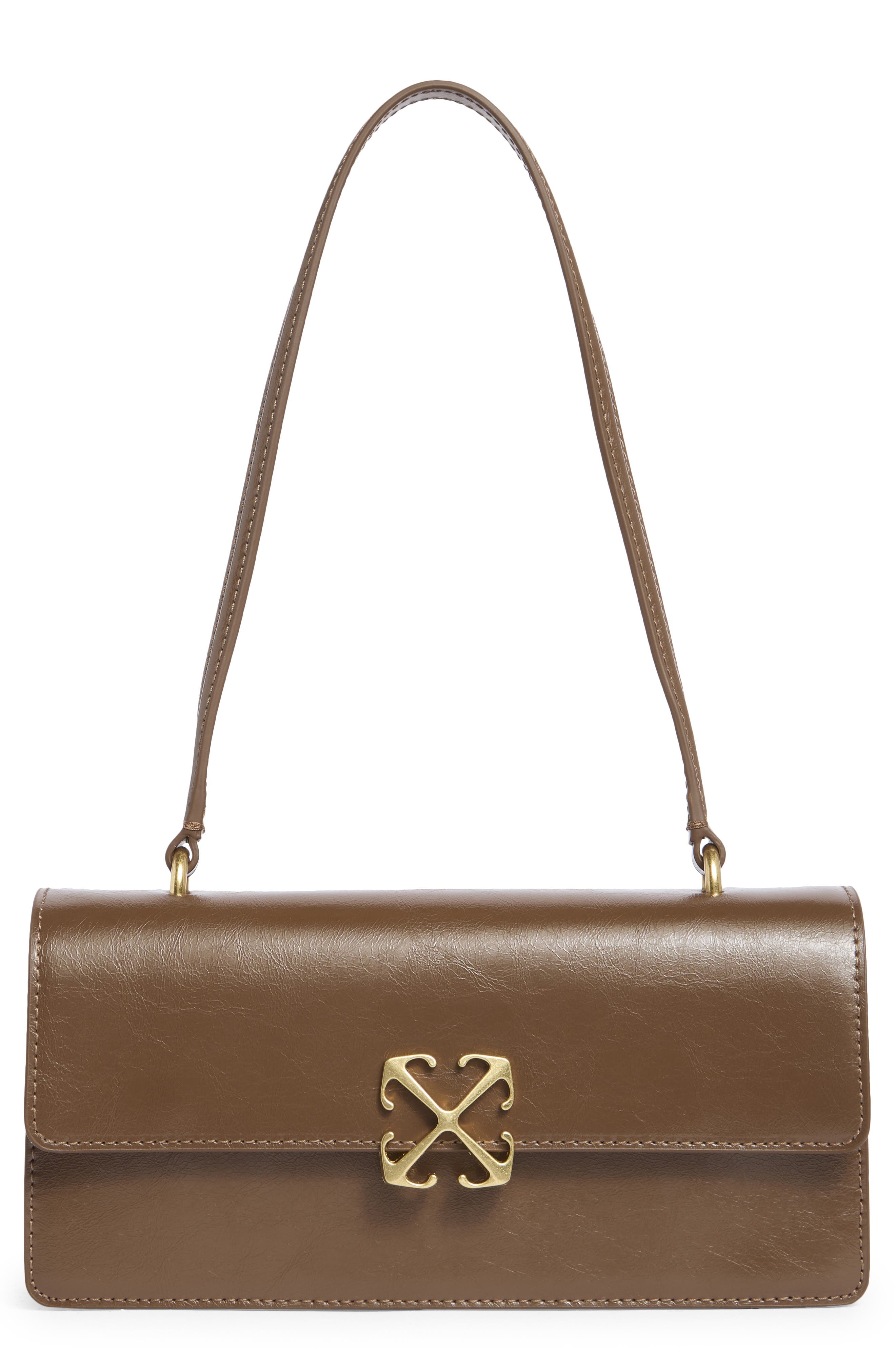 Off-White Jitney Leather East/West Shoulder Bag, Main, color, Brown