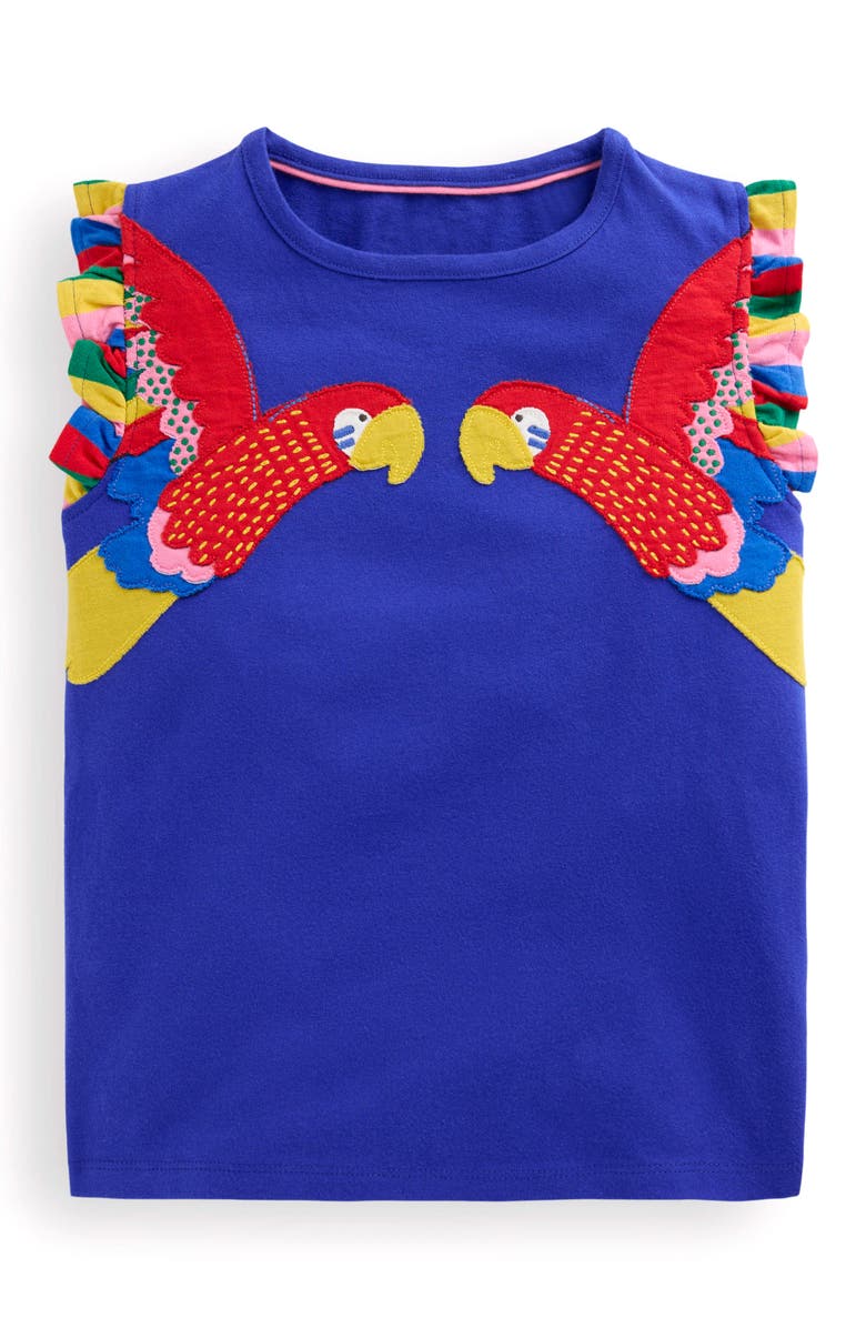Mini Boden Kids' Parrot Appliqué Sleeveless Cotton Graphic Tank, Main, color, 
