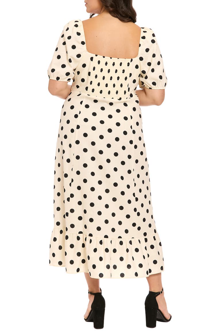 Square Neck Midi Dress, Alternate, color, CREAM/ BLACK