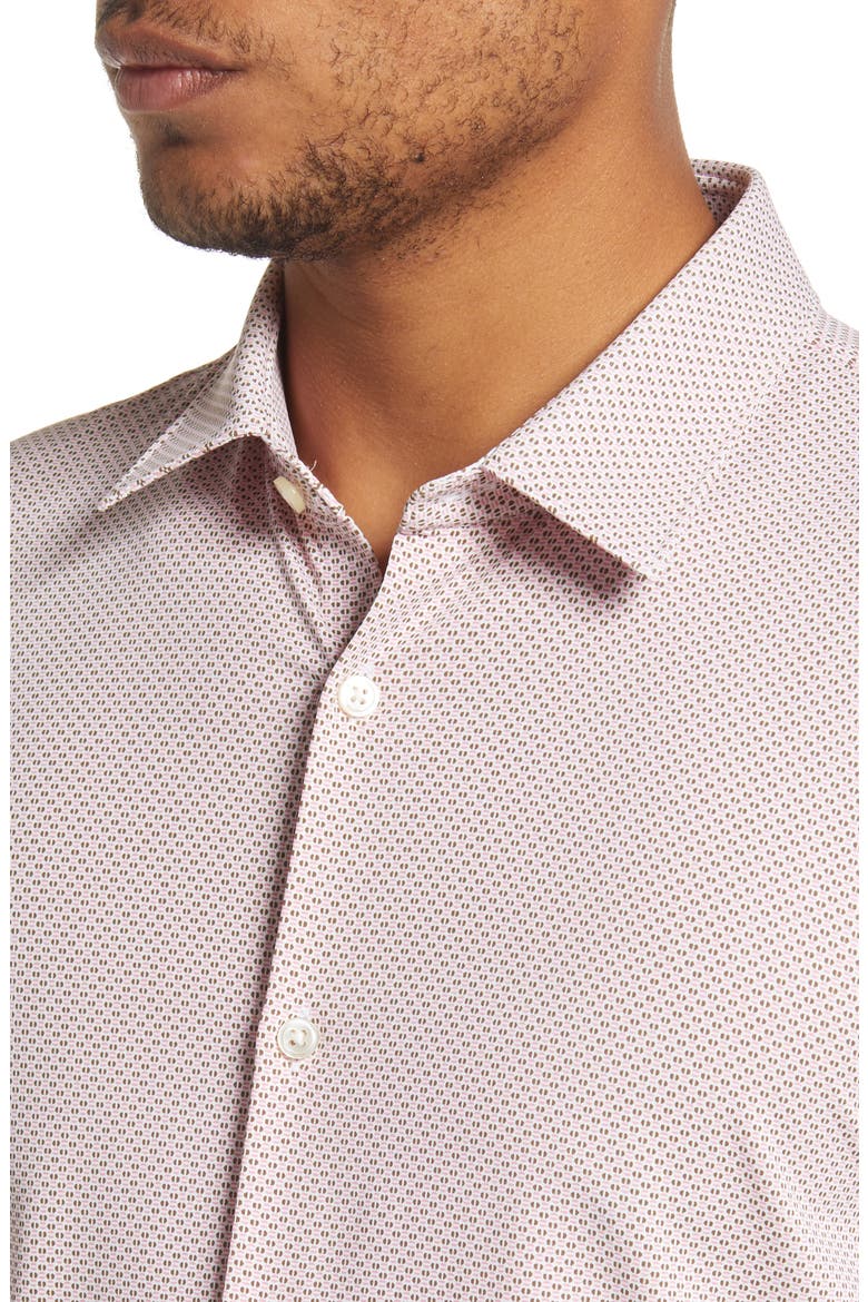 Ronn Slim Fit Geo Print Short Sleeve Button-Up Shirt, Alternate, color, DARK RED