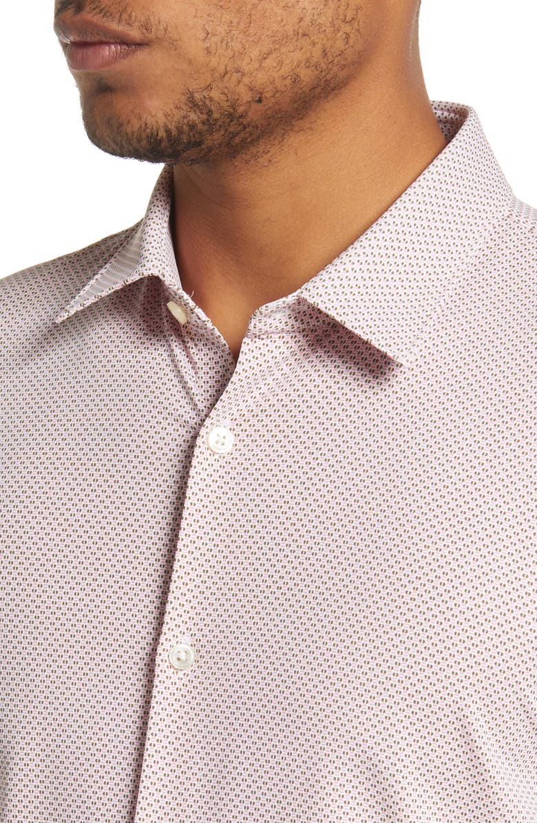 BOSS Ronn Slim Fit Geo Print Short Sleeve Button-Up Shirt, Alternate, color, Dark Red