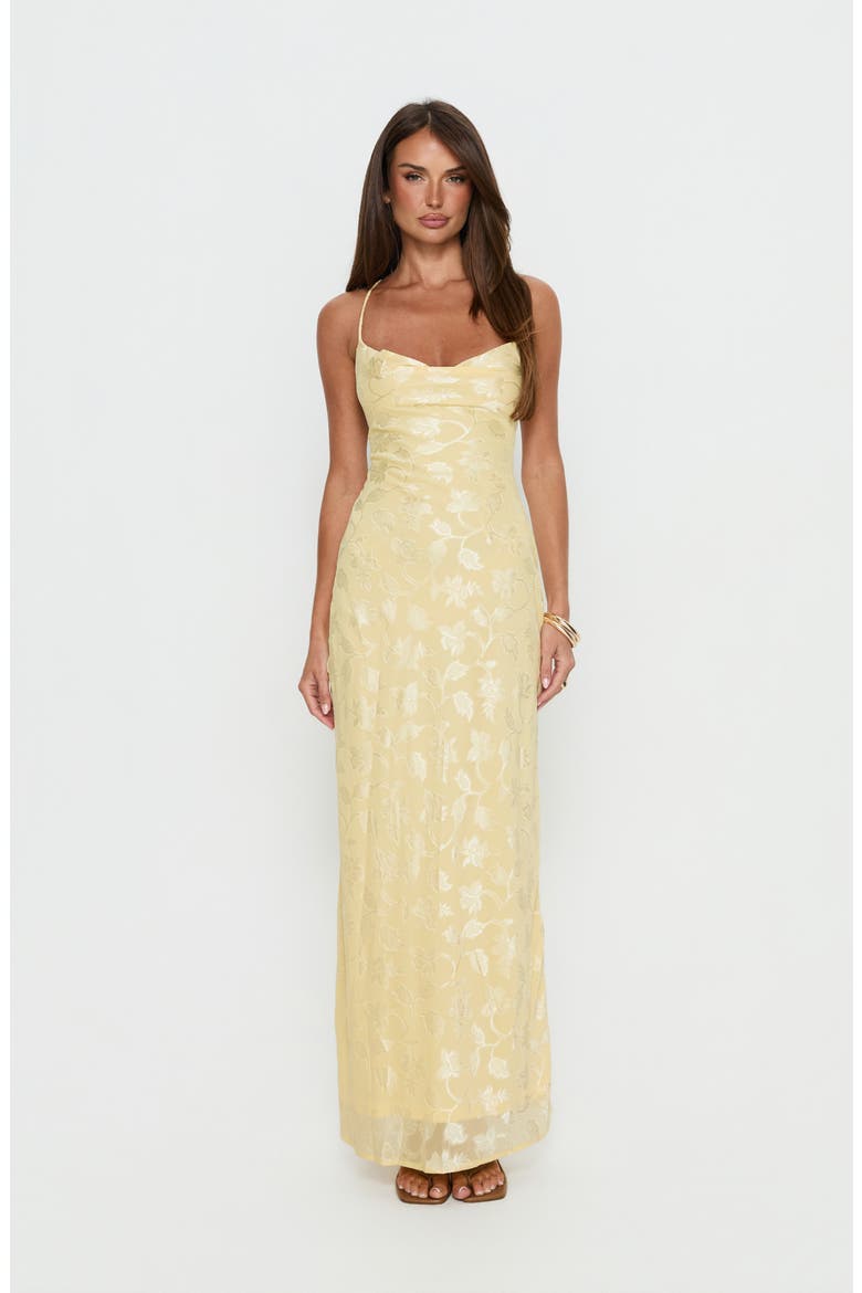 Celena Floral Burnout Gown, Alternate, color, LEMON