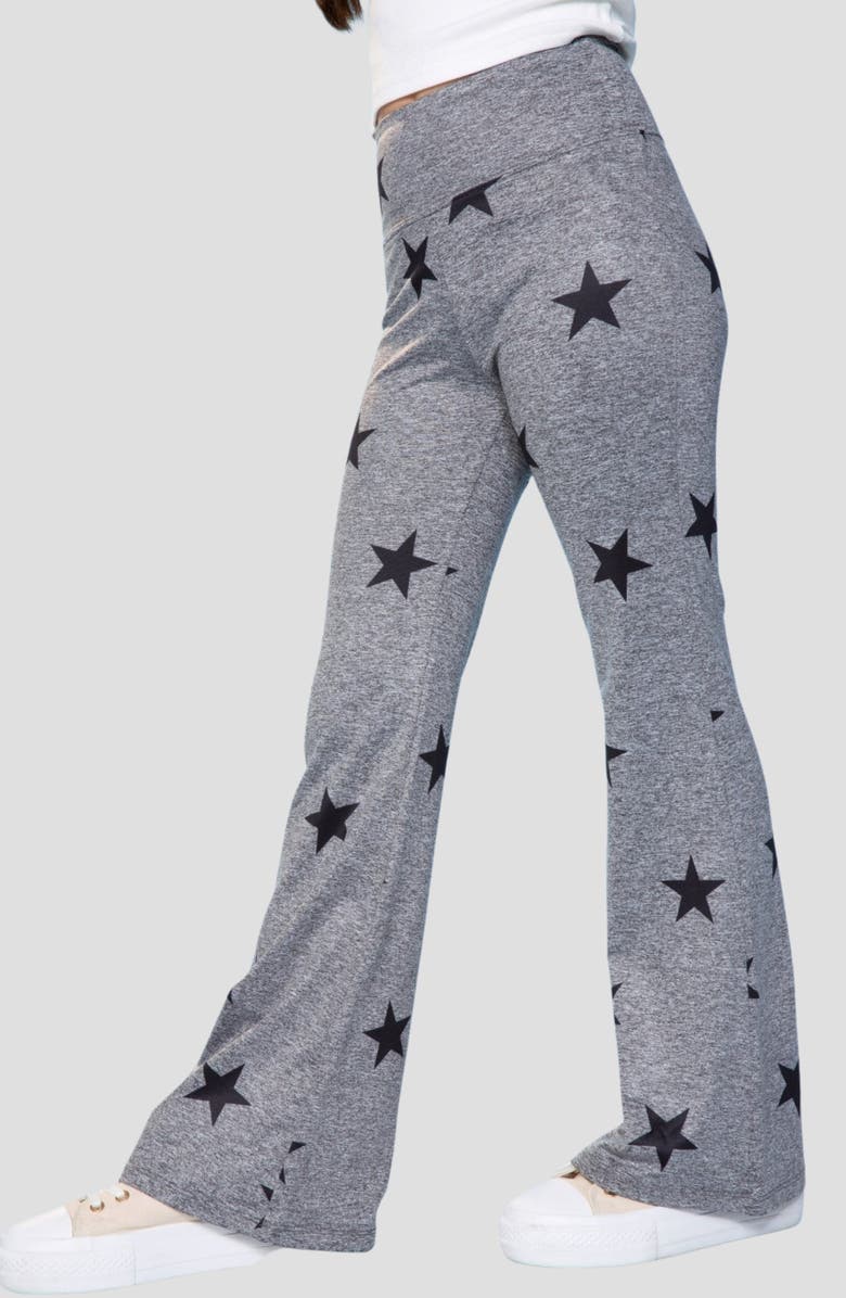 PixieLane Kids' Soft Luxe Flare Leggings, Alternate, color, Steel Black Stars