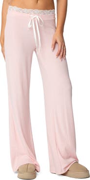 EDIKTED Peekaboo Lace Trim Knit Wide Leg Pants