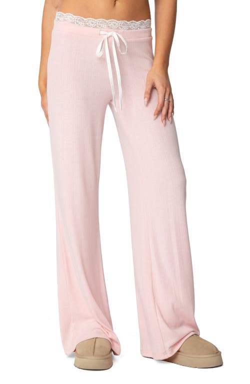 Edikted Peekaboo Lace Trim Knit Wide Leg Pants In Pink