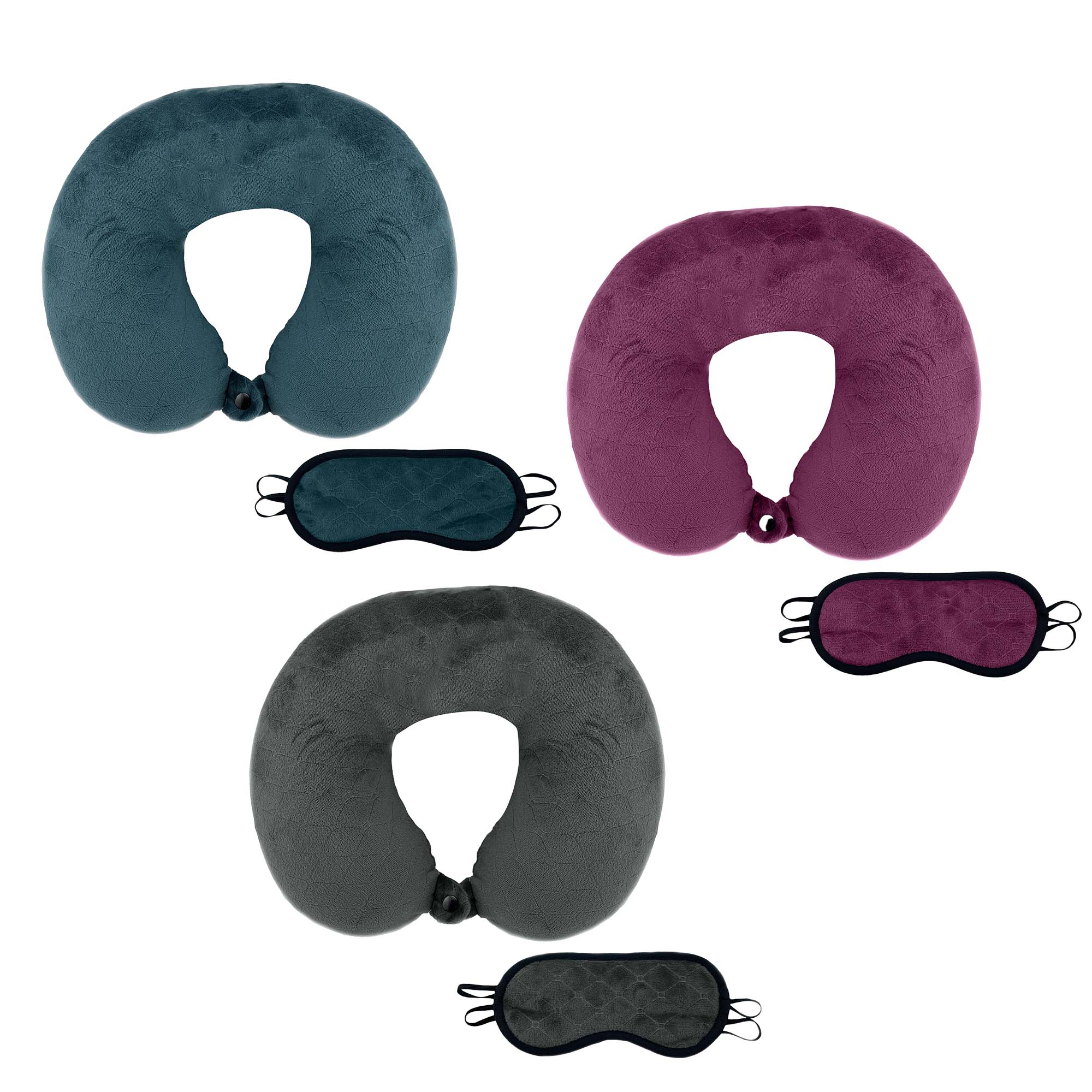 PURSONIC 3 Memory Foam Travel Pillows with Sleep Masks by Pursonic, Main, color, Multicolor