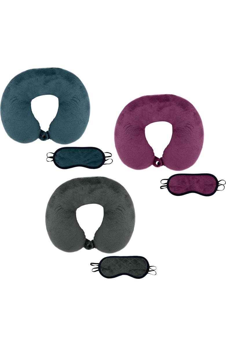 PURSONIC 3 Memory Foam Travel Pillows with Sleep Masks by Pursonic, Main, color, Multicolor