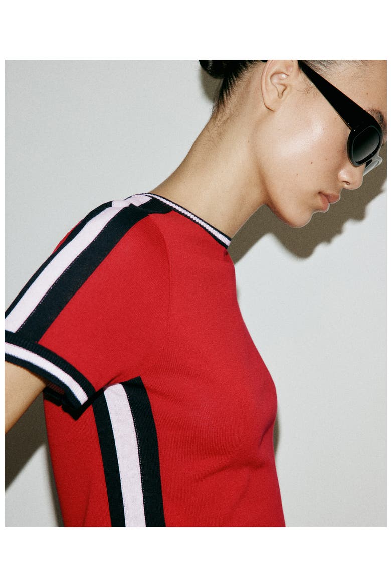 Contrast Short Sleeve Sweater, Alternate, color, RED
