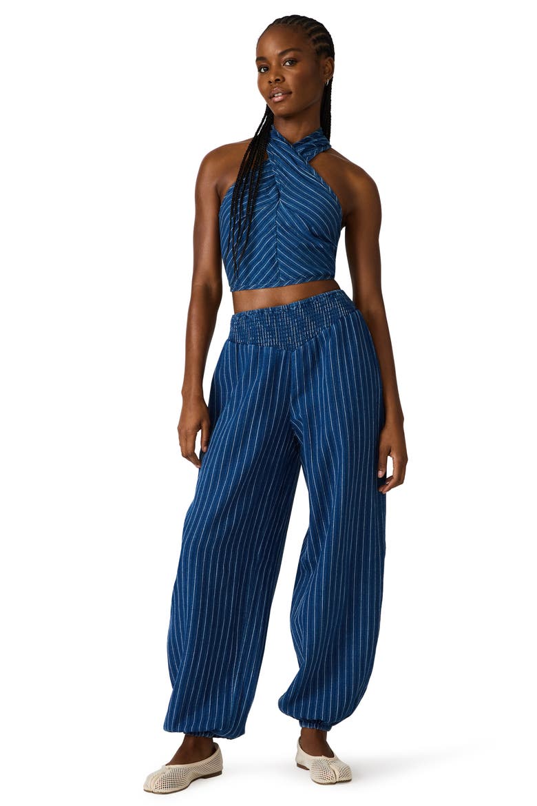 Tillie Stripe Cotton & Linen Balloon Pants, Alternate, color, MIXED INDIGO