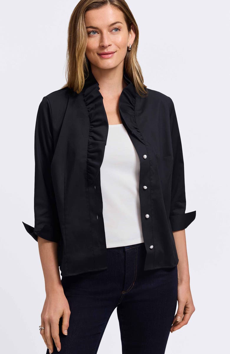 Foxcroft Edith Ruffle Button-Up Shirt, Alternate, color, Black