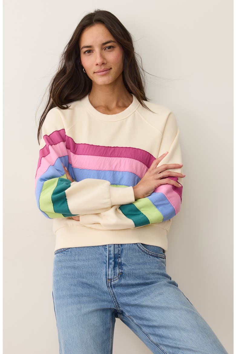 Stripe Appliqué Cloud 9 Fleece Sweatshirt, Alternate, color, COOL WAVE