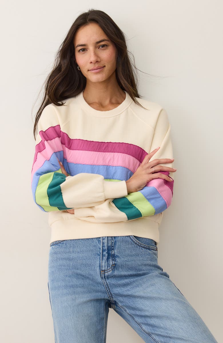 Marine Layer Stripe Appliqué Cloud 9 Fleece Sweatshirt, Alternate, color, Cool Wave