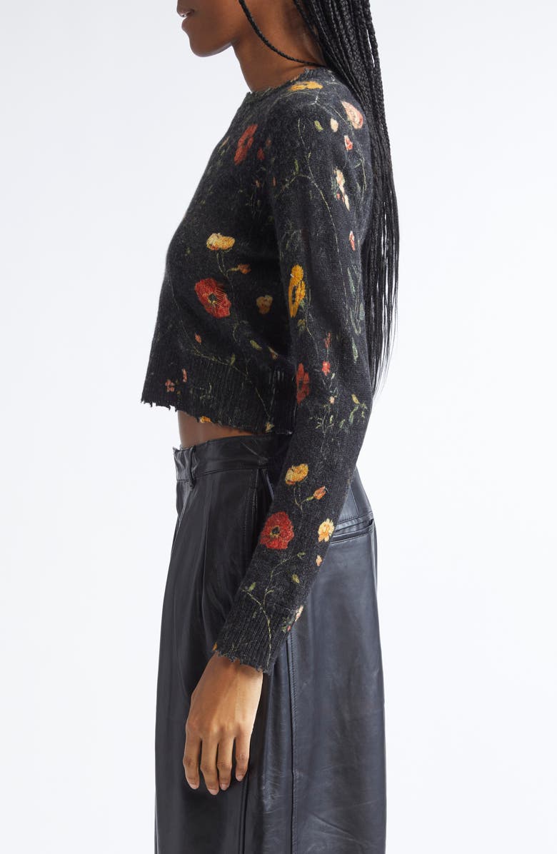 R13 Floral Distressed Merino Wool Baby Sweater, Alternate, color, Floral On Black