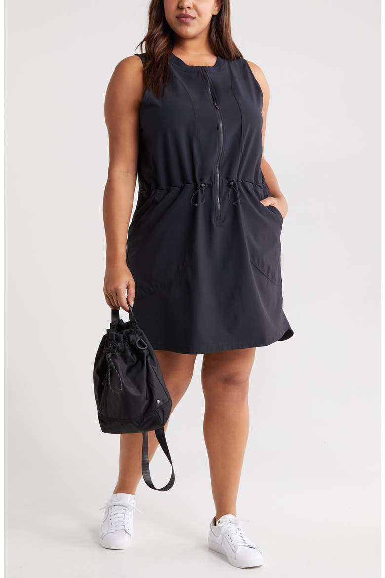 In Flight Zip-Up Minidress, Alternate, color, BLACK