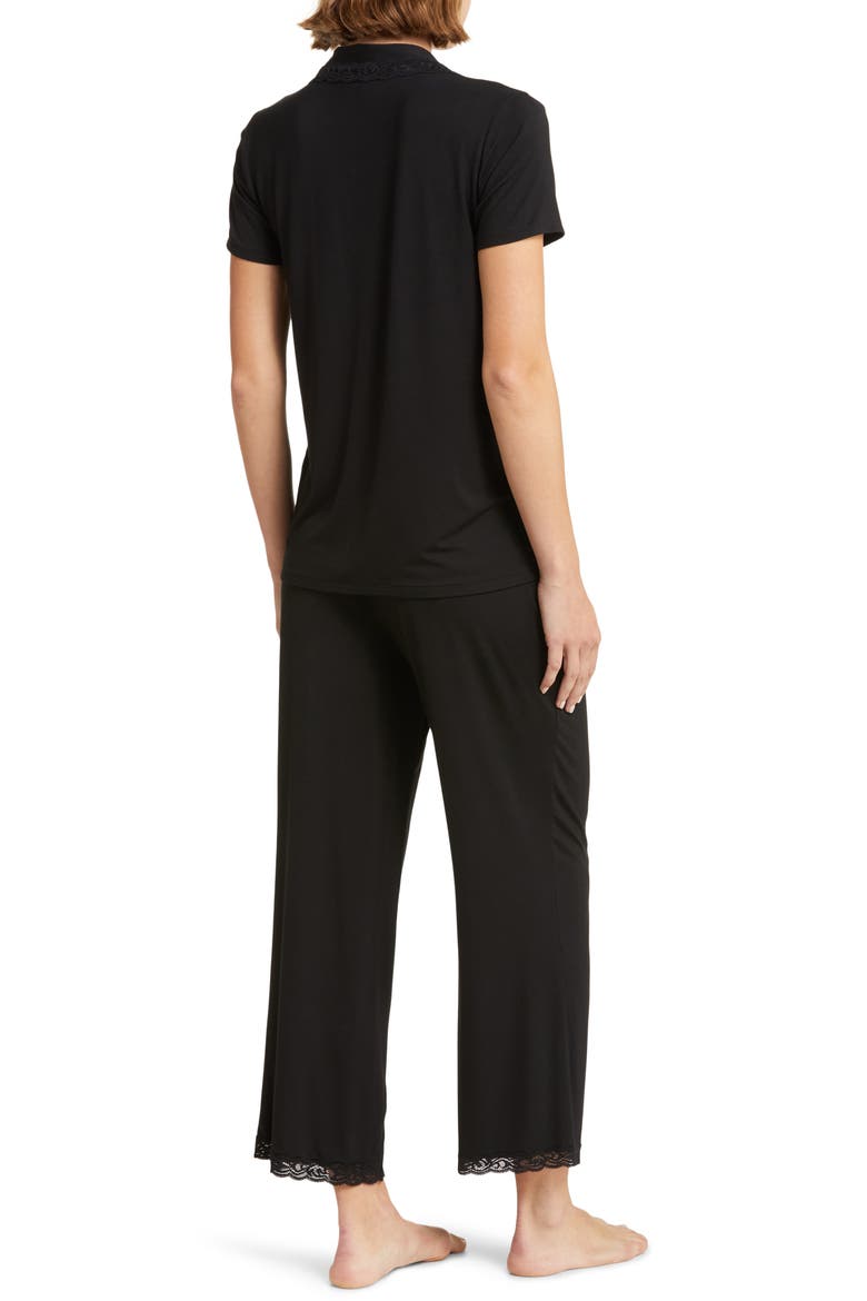 Feathers Lace Trim Jersey Pajamas, Alternate, color, BLACK