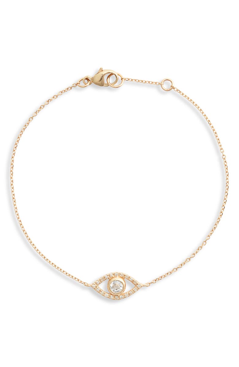 Anzie Classique Pavé Evil Eye Bracelet, Main, color, Yellow Gold