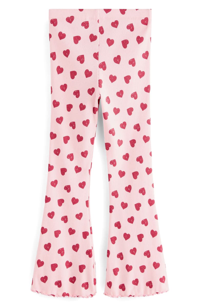 NEXT Kids' Heart Print Rib Flare Leggings, Alternate, color, Pink