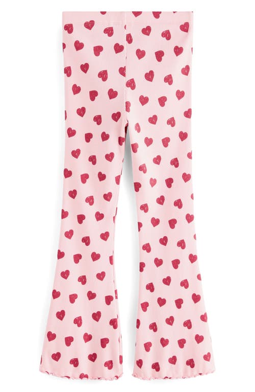 Next Kids' Heart Print Rib Flare Leggings In Pink