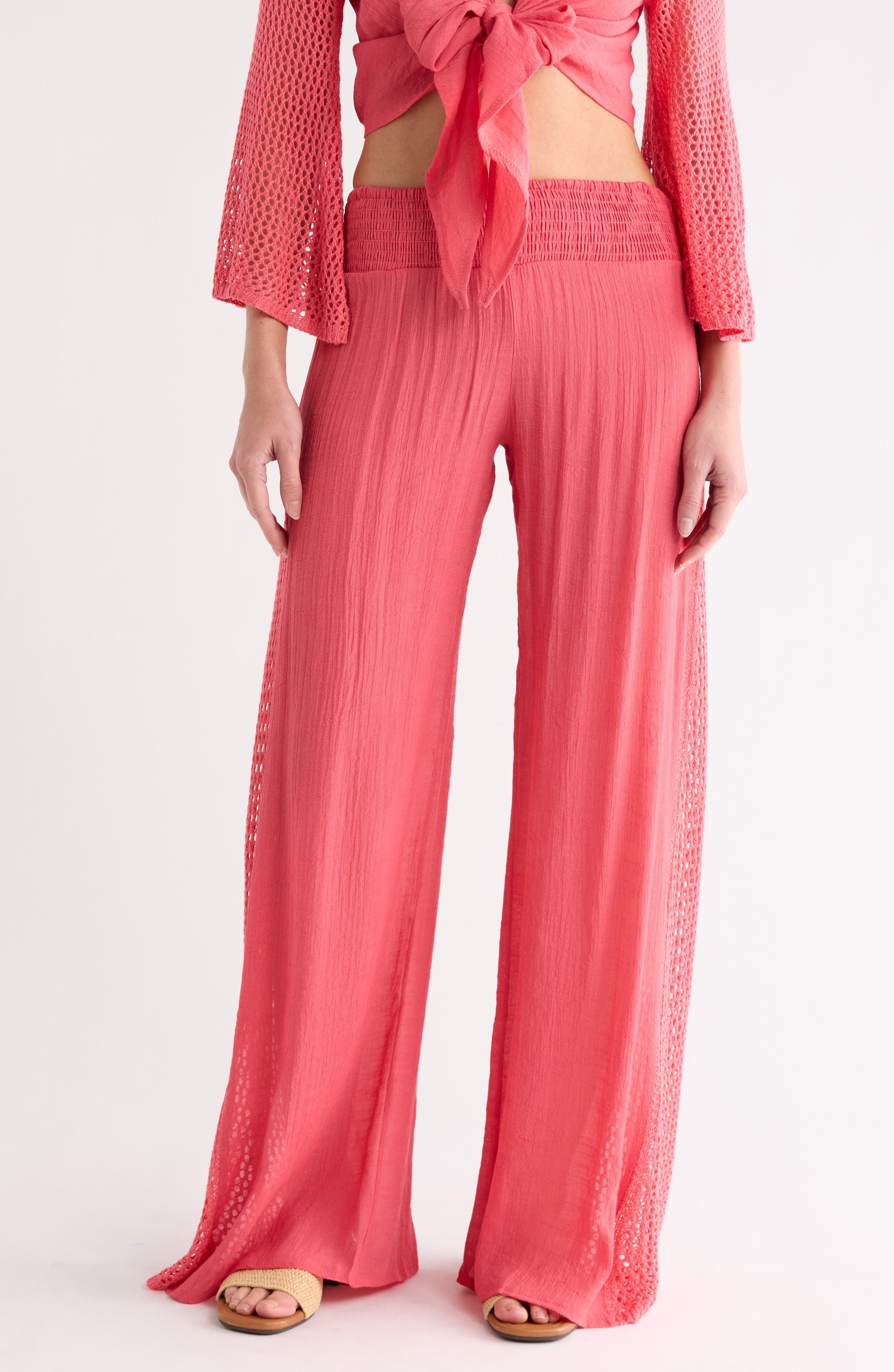 Elan Crochet Trim Wide Leg Cover-Up Pants