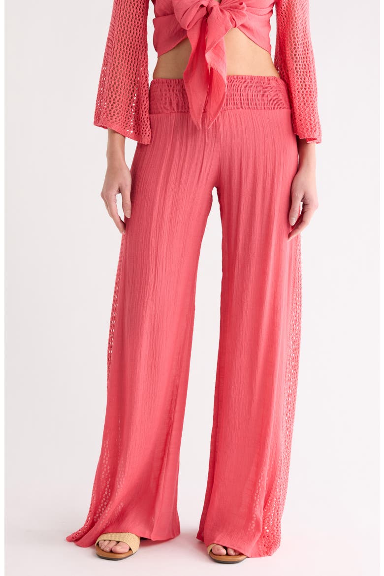 Crochet Trim Wide Leg Cover-Up Pants, Main, color, CORAL