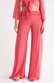 Elan Crochet Trim Wide Leg Cover-Up Pants
