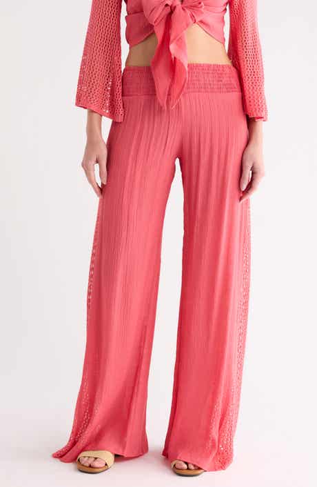 Elan Crochet Trim Wide Leg Cover-Up Pants