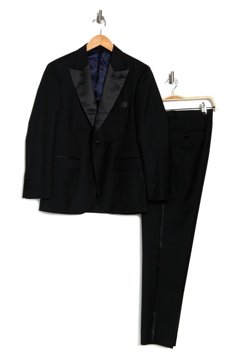 Mercantile One-Button Peak Lapel Tuxedo, Alternate, color, BLACK