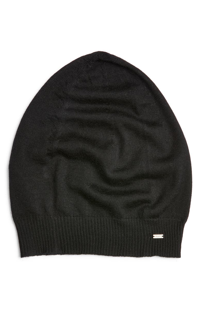 Saint Laurent Cashmere Logo Beanie, Main, color, Black