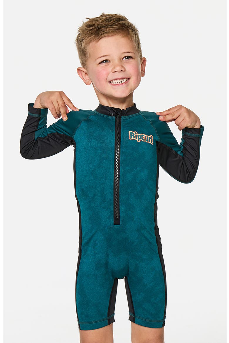 Kids' Paddle Out Long Sleeve One-Piece Rashguard Swimsuit, Main, color, BLUE GREEN