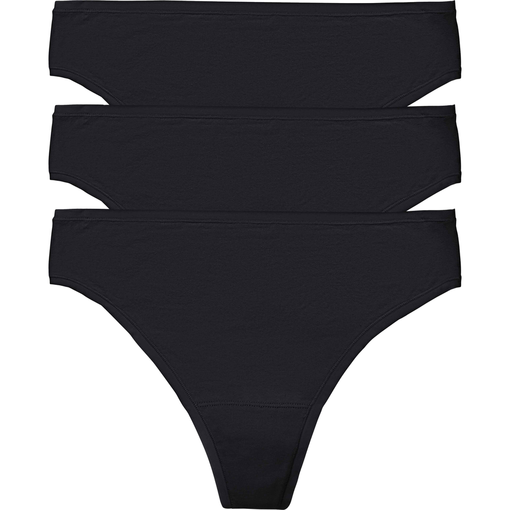 Natori Bliss Bare Cotton Thong 3-pack In Black