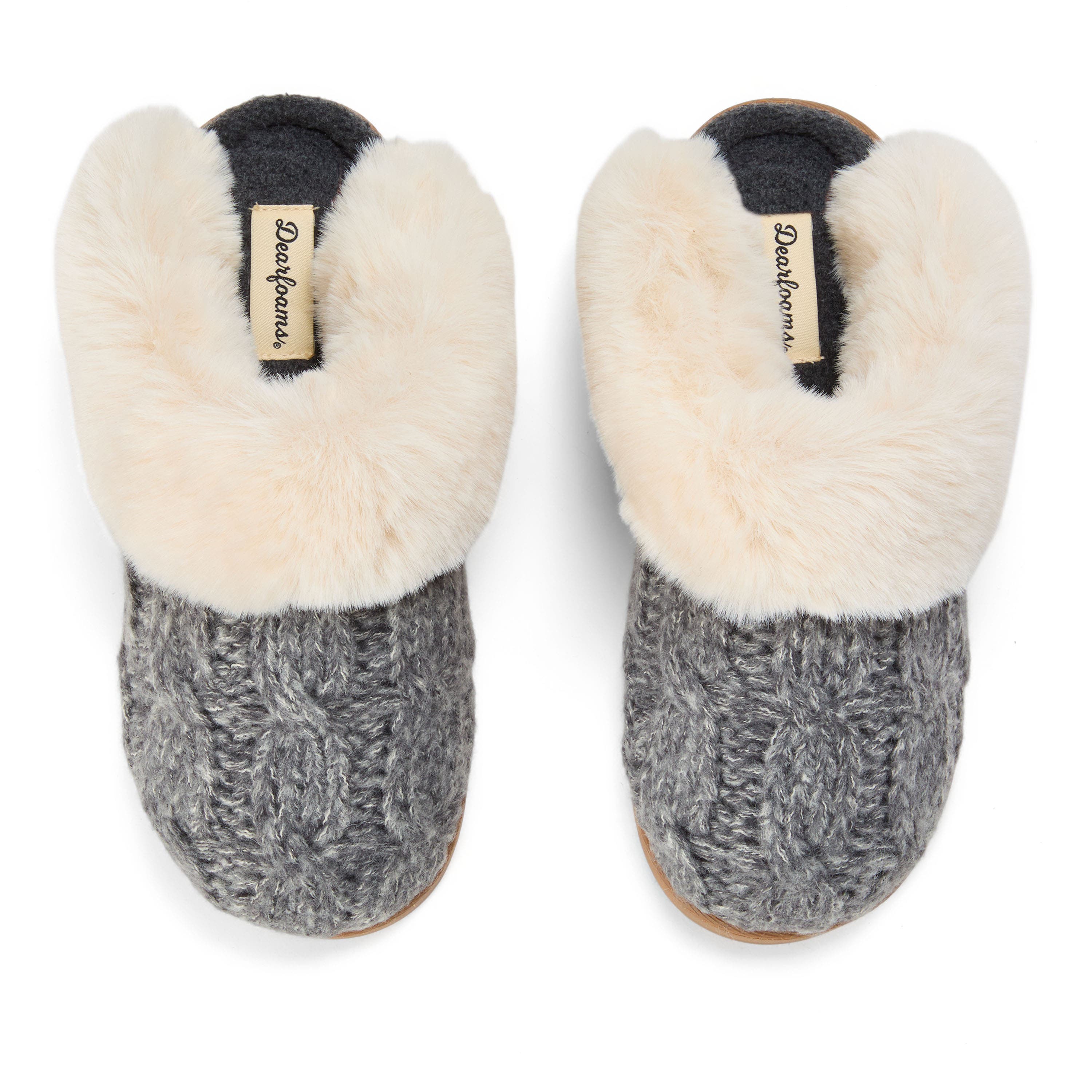 Dearfoams Nicki Knit Scuff Cable Knit Slippers, Alternate, color, Grey