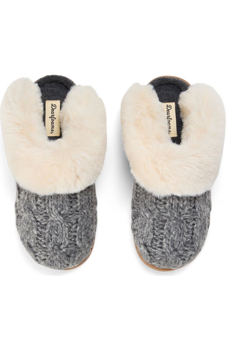 Dearfoams Nicki Knit Scuff Cable Knit Slippers, Alternate, color, Grey