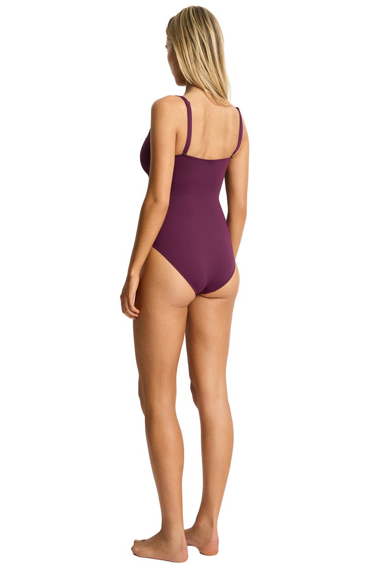Scalloped Square Neck One-Piece Swimsuit, Alternate, color, CLARET