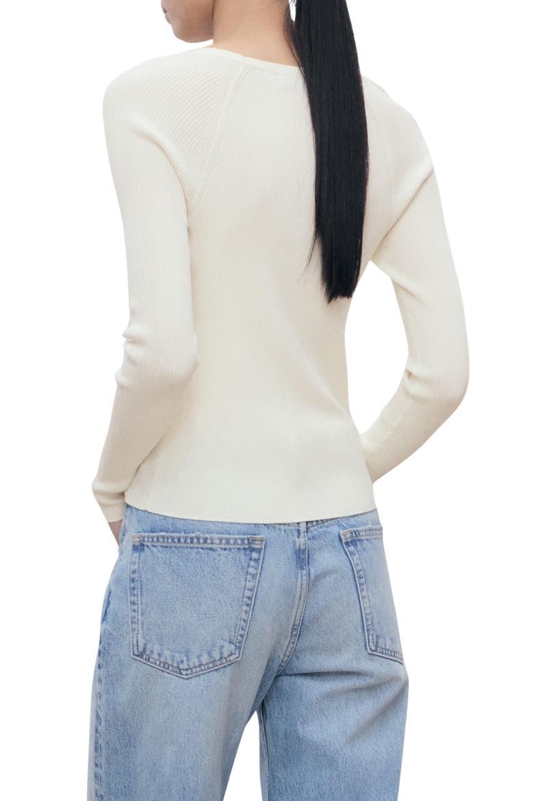 V-Neck Rib Knit Sweater, Alternate, color, ECRU