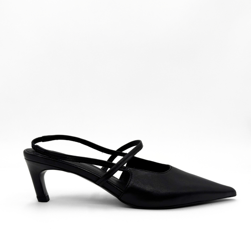 Amie Rafa Connie Slingback Leather Heels In Black