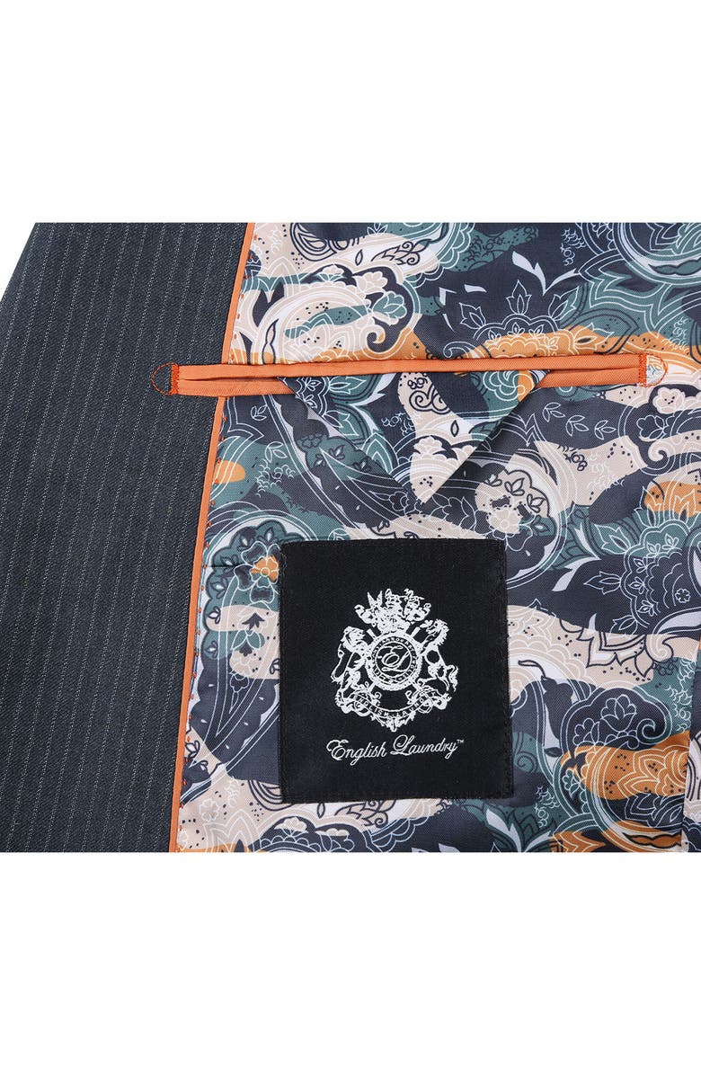 English Laundry Stripe Trim Fit Peak Lapel Wool Blend Two-Piece Suit, Alternate, color, Black Olive