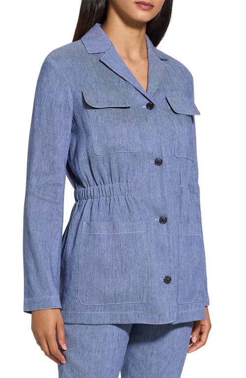 Theory Denim Pattern Cinched Waist Linen Blend Jacket In Light Denm