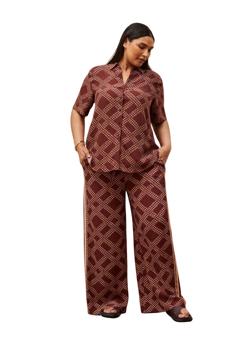Geo Print Wide Leg Trouser, Alternate, color, Brown