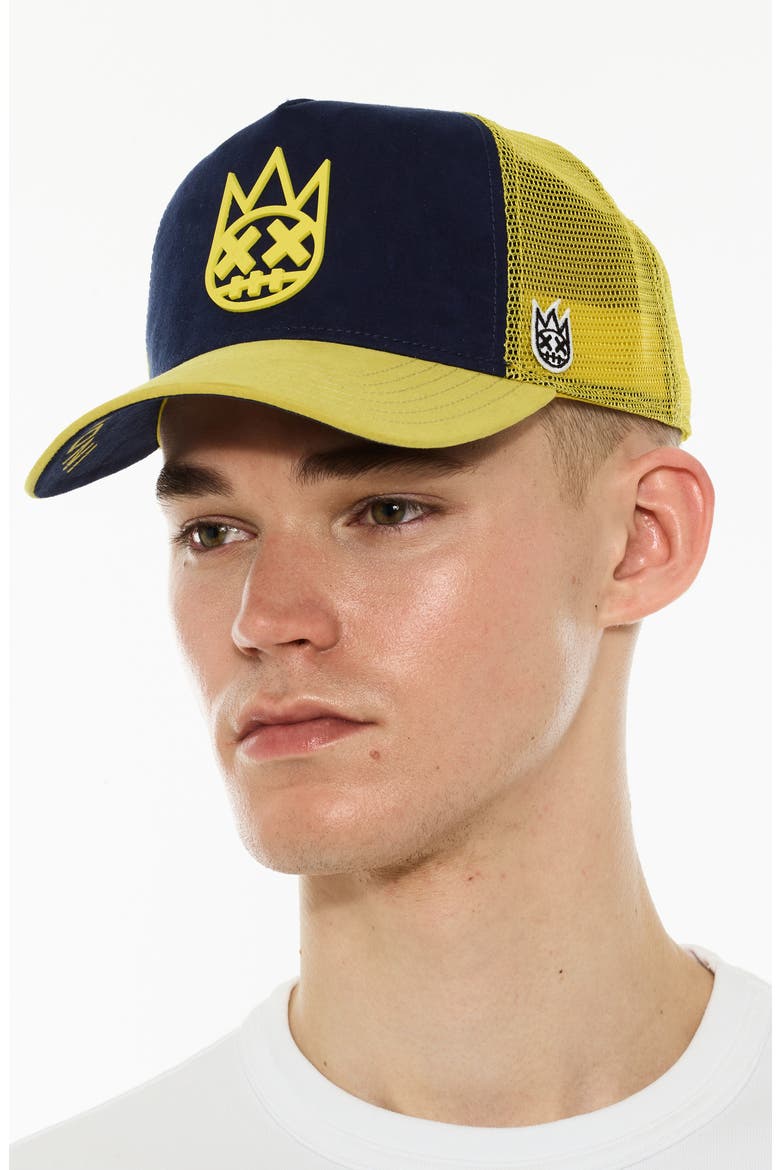 Logo Mesh Back Suede Trucker Hat, Alternate, color, MIDNIGHT BLUE