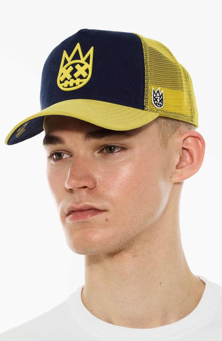 Cult of Individuality Logo Mesh Back Suede Trucker Hat, Alternate, color, Midnight Blue