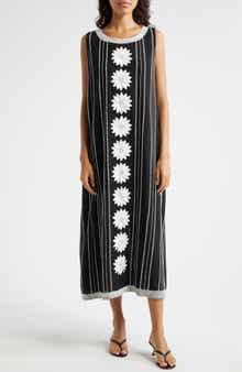 Daisy Bead Stripe Embellished Midi Dress