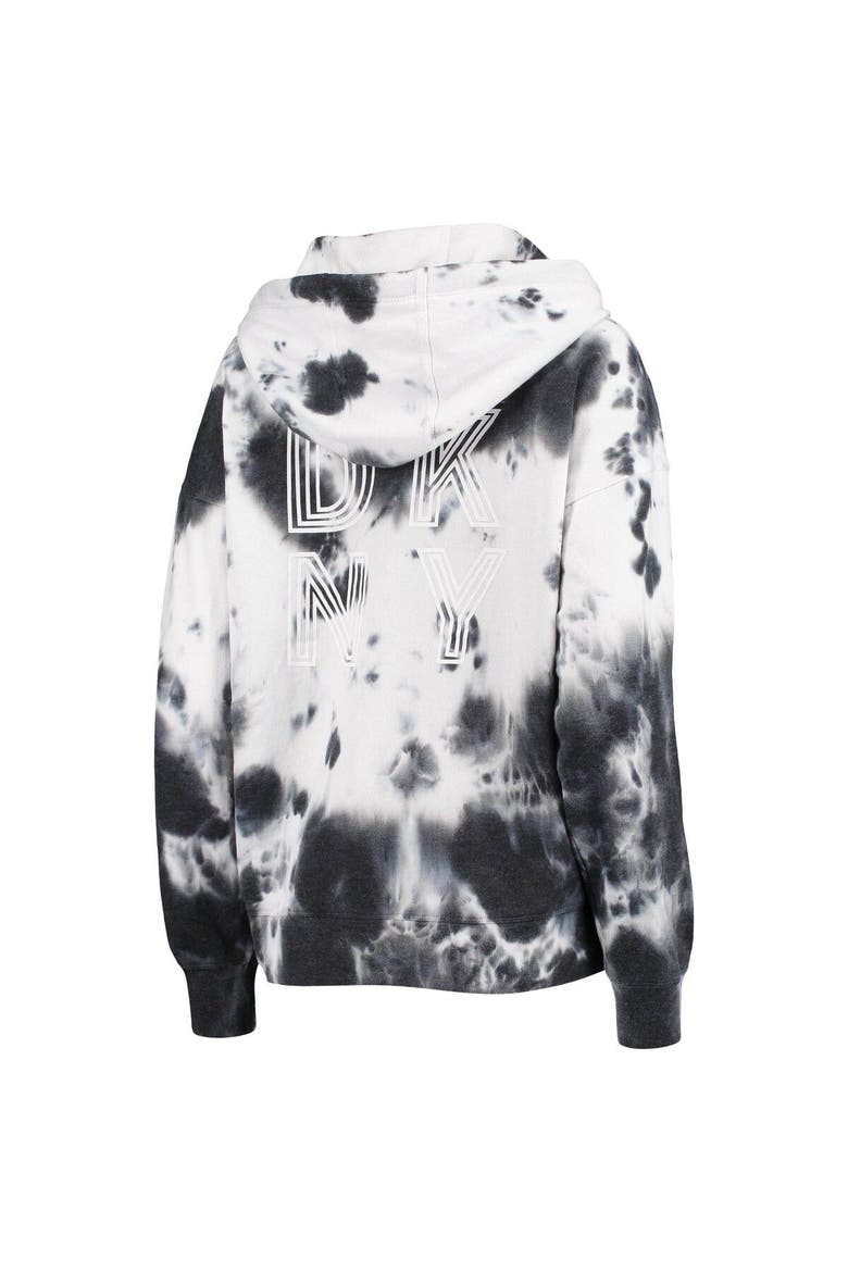 Women's DKNY Sport White/Black Los Angeles Chargers Dakota Oversized Tie-Dye Half-Zip Hoodie, Alternate, color, White