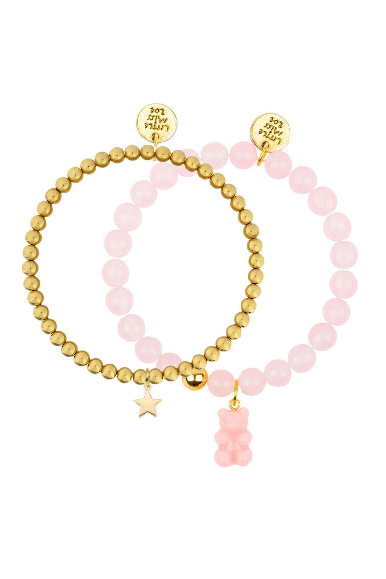 Gummy Bear Gemstone and Delicate Gold Bracelet Set, Main, color, Pink