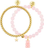 Little Miss Zoe Gummy Bear Gemstone and Delicate Gold Bracelet Set
