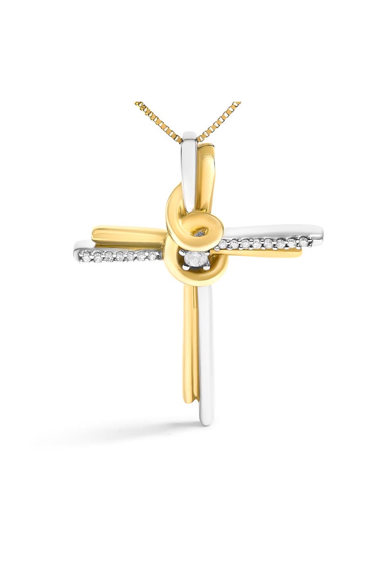 Haus of Brilliance Espira 10K Two-Tone Gold Diamond-Accented Cross Pendant Necklace, Alternate, color, Yellow