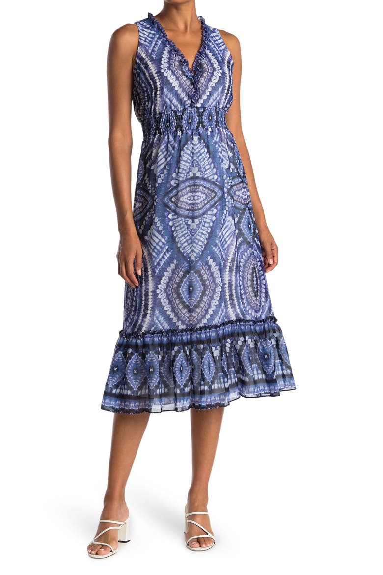 Voile Midi Dress, Main, color, INDIGO MULTI