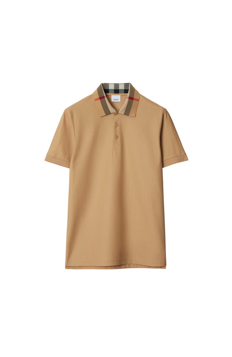 Burberry Check Collar Cotton Polo Shirt, Alternate, color, Beige