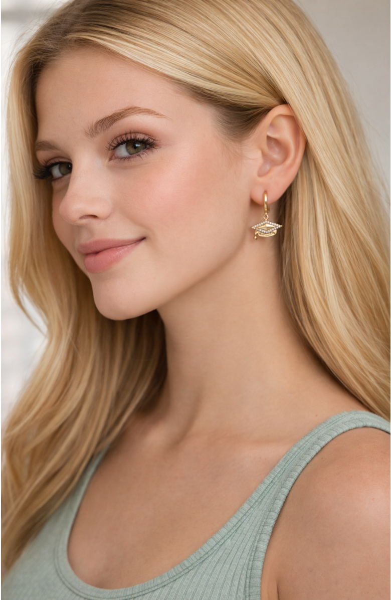 DLORIA Limitless Graduation Cap Huggie Hoop Earrings, Alternate, color, Gold