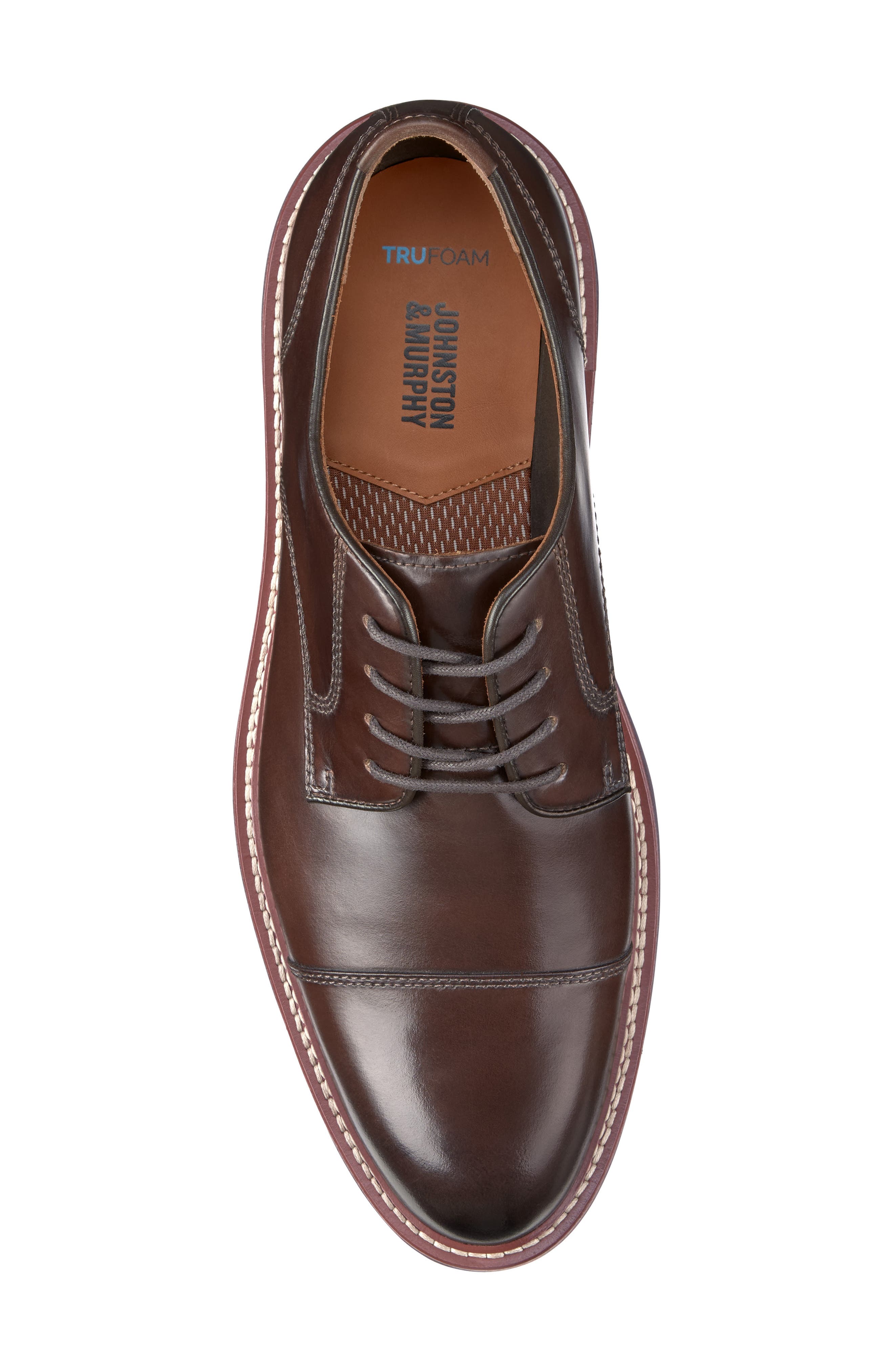 Johnston & Murphy Upton Cap Toe Derby, Alternate, color, Mahogany Full Grain